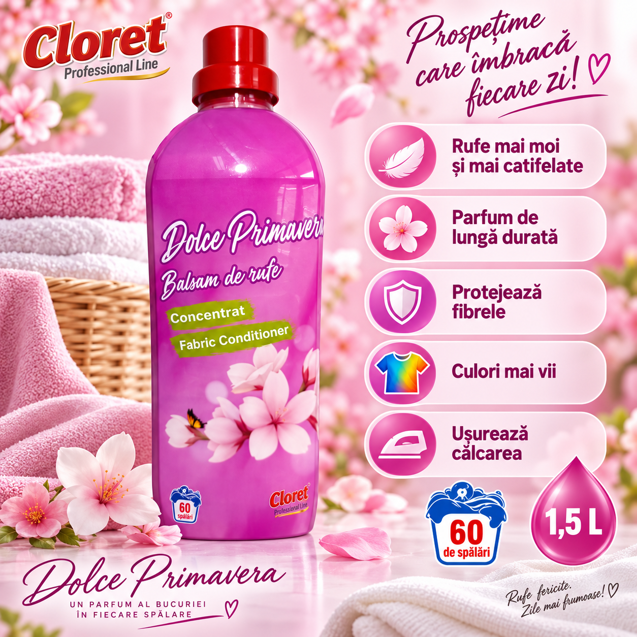 Cloret Fresh Forest balsam rufe concentrat 1.5L 60 spalari