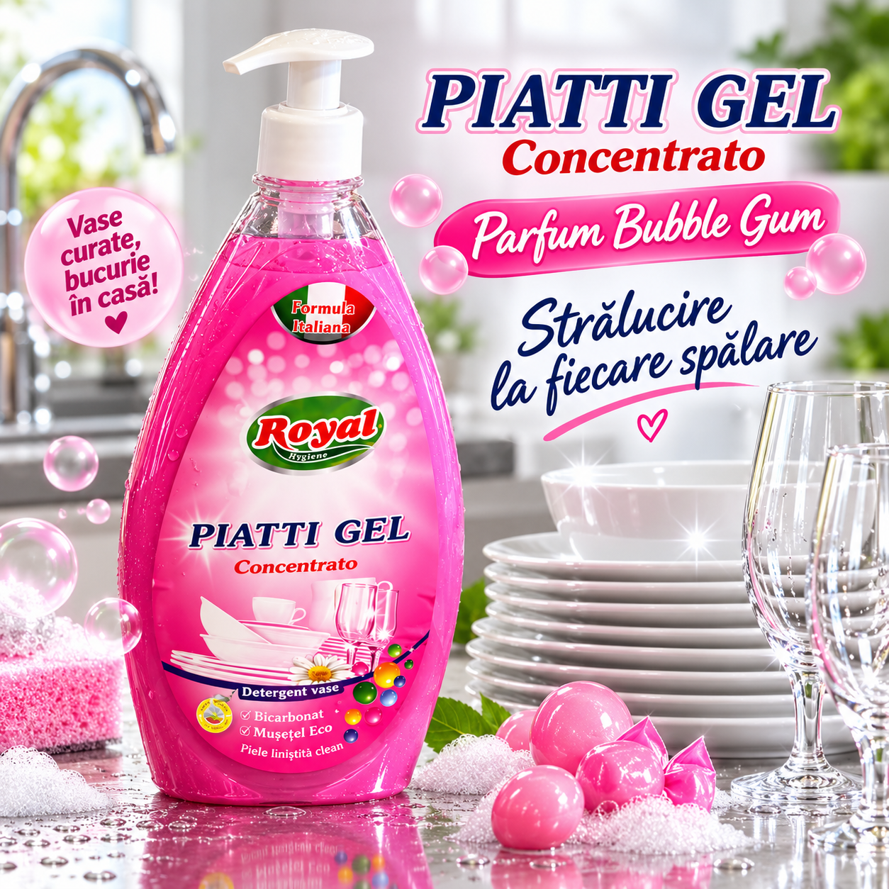 Royal Hygiene Piatti Zero detergent vase fara parfum si coloranti