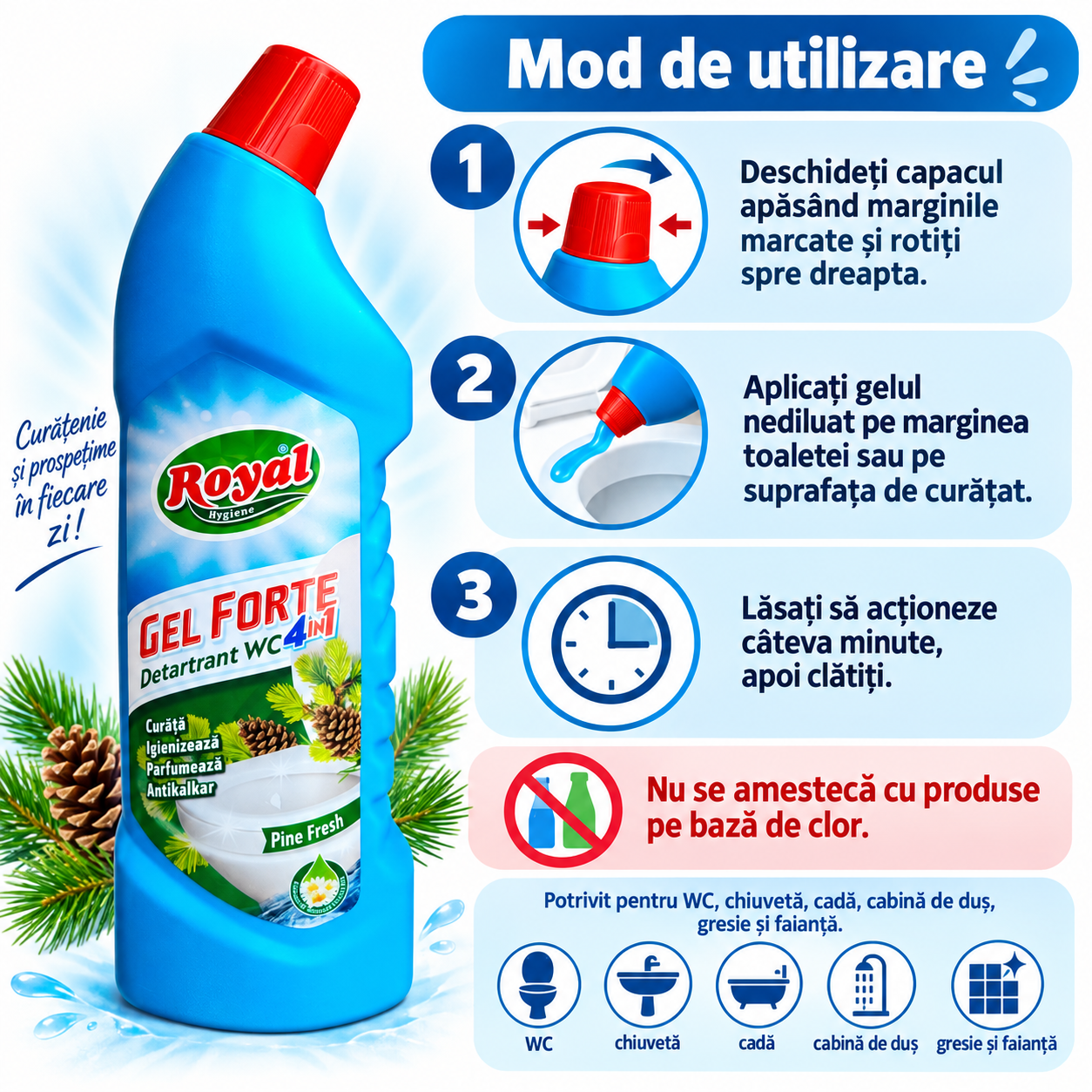 Royal Hygiene Gel Forte anticalcar rugina baie 750 ml