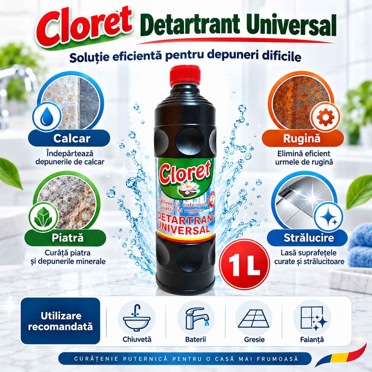 Cloret Detartrant Universal elimina urmele de rugina 1L