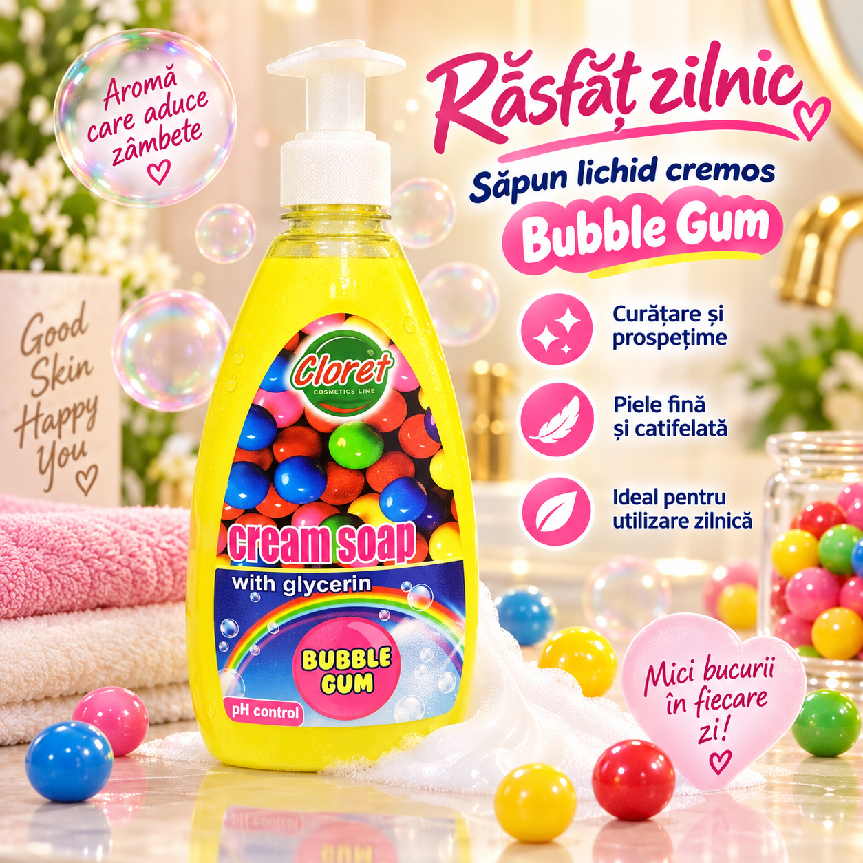 Cloret Bubble Gum sapun lichid cu glicerina 500 ml