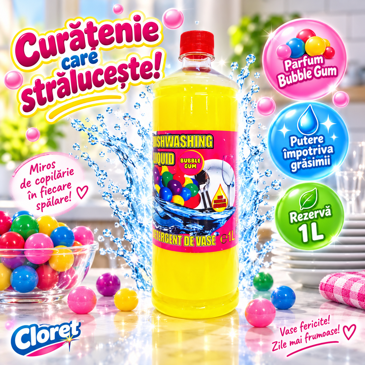 Cloret rezerve detergent vase 1L Apple Bubble Gum Berry Citrus