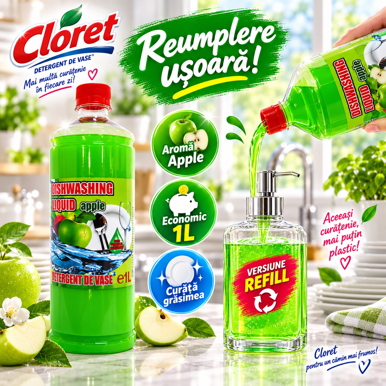 Cloret rezerve detergent vase 1L Apple Bubble Gum Berry Citrus