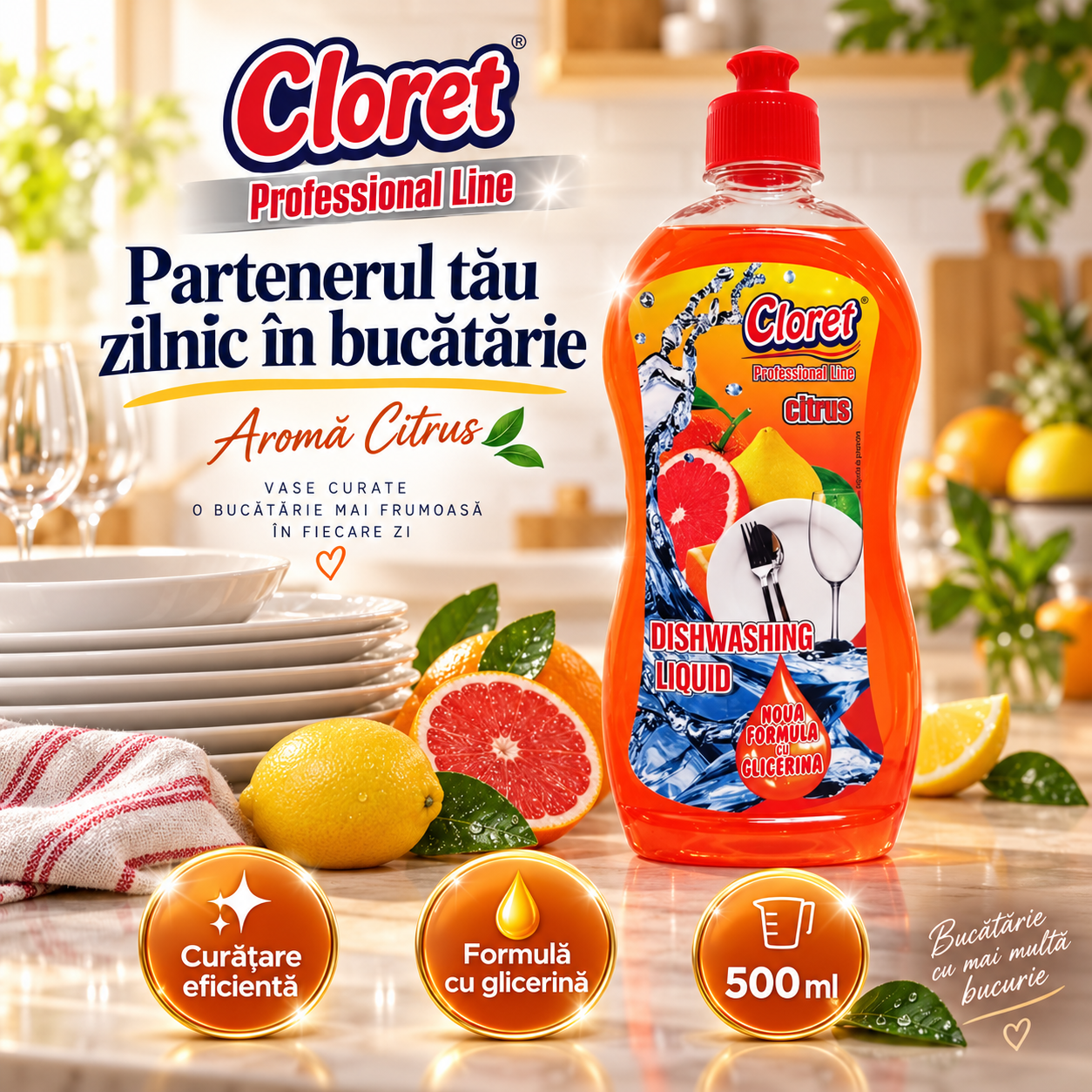 Cloret Dishwashing Liquid Berry 500 ml detergent vase fructe de padure