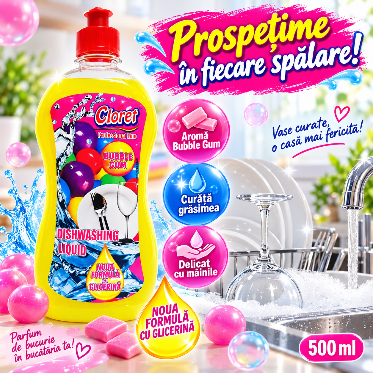 Cloret Dishwashing Liquid Berry 500 ml detergent vase fructe de padure