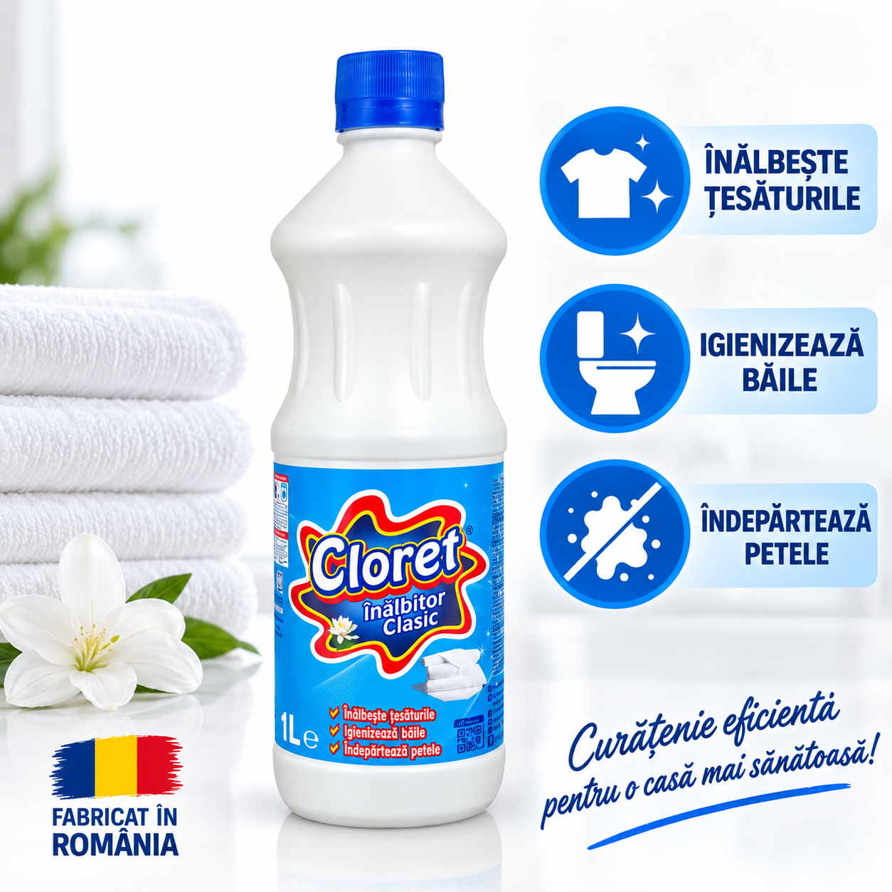 Cloret clasic 1 litru pentru rufe baie si curatenia casei