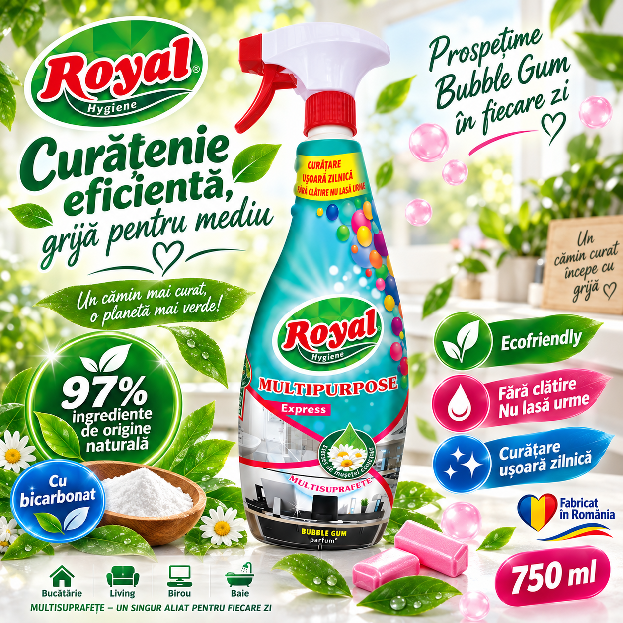 Royal Hygiene Multipurpose ecofriendly 97 la suta ingrediente de origine naturala