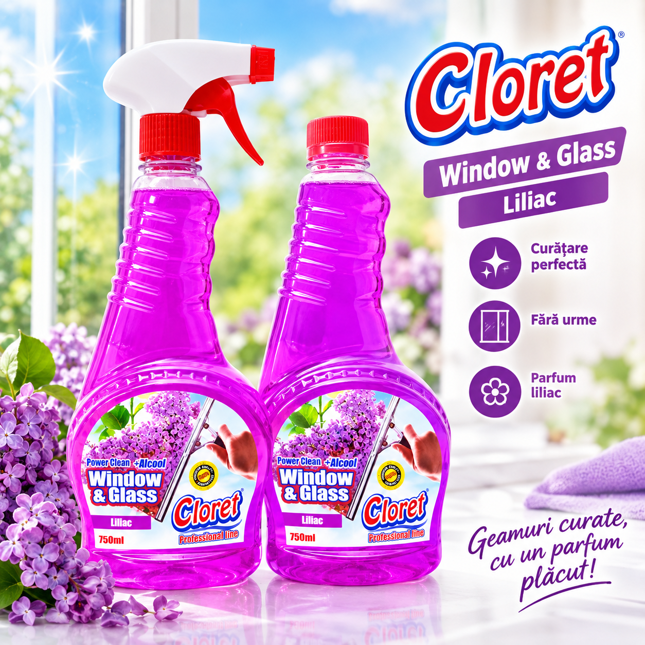 Cloret Window Glass Lacramioara set pulverizator plus rezerva 1500 ml