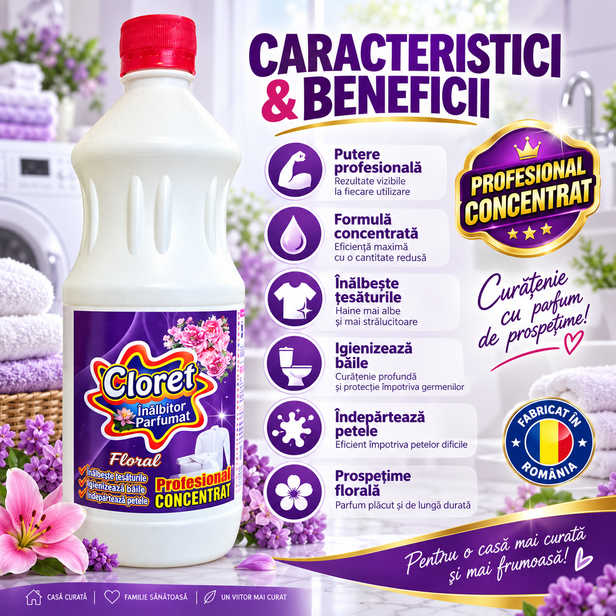 Cloret profesional concentrat 1L pentru curatarea si igienizarea baii
