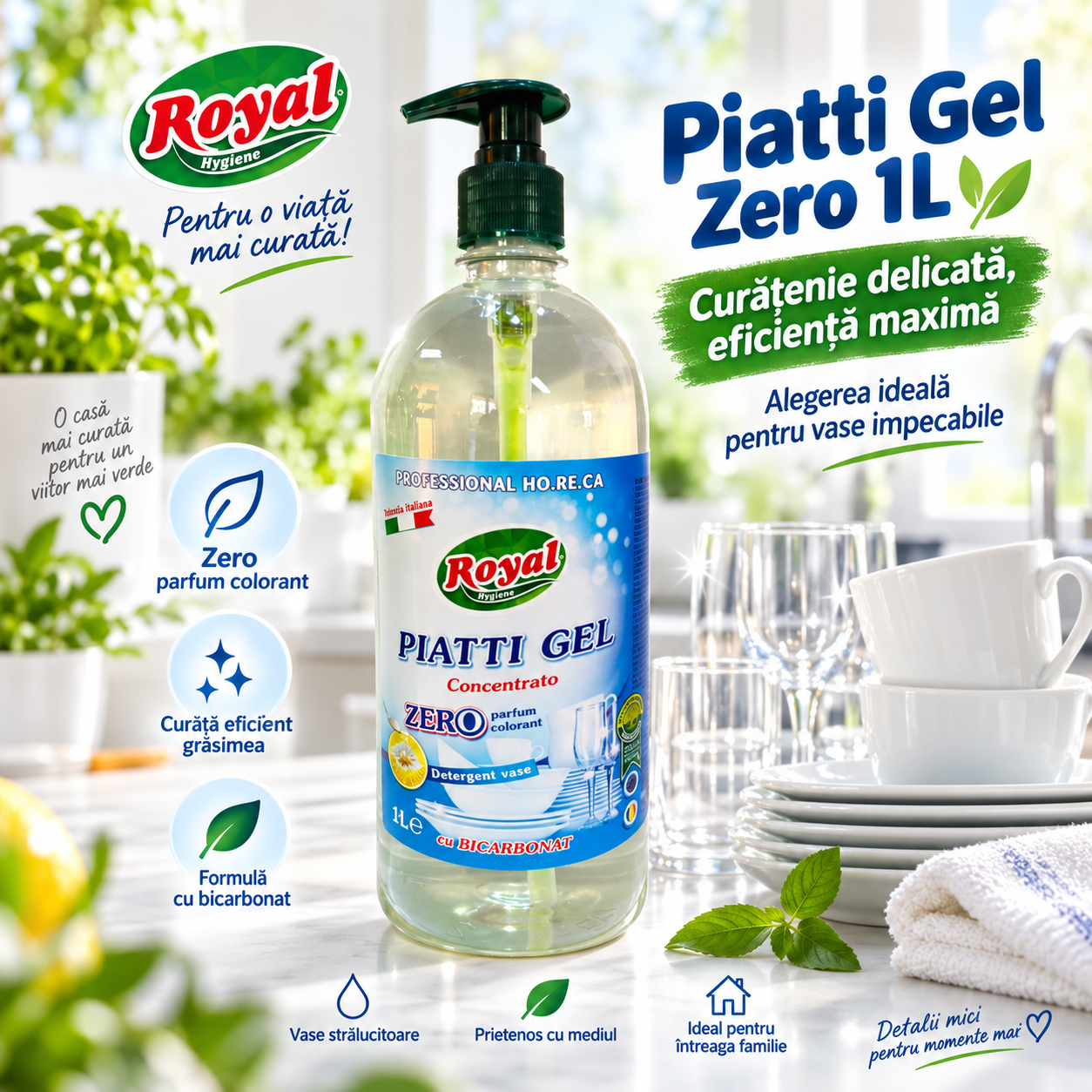 Royal Hygiene Piatti Lamaie Verde Professional 1L cu pompita
