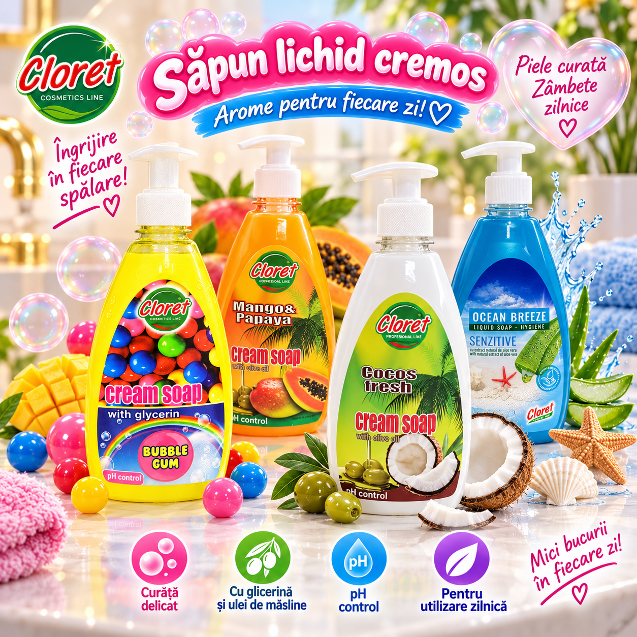 Cloret Cocos Fresh sapun lichid cu ulei de masline 500 ml