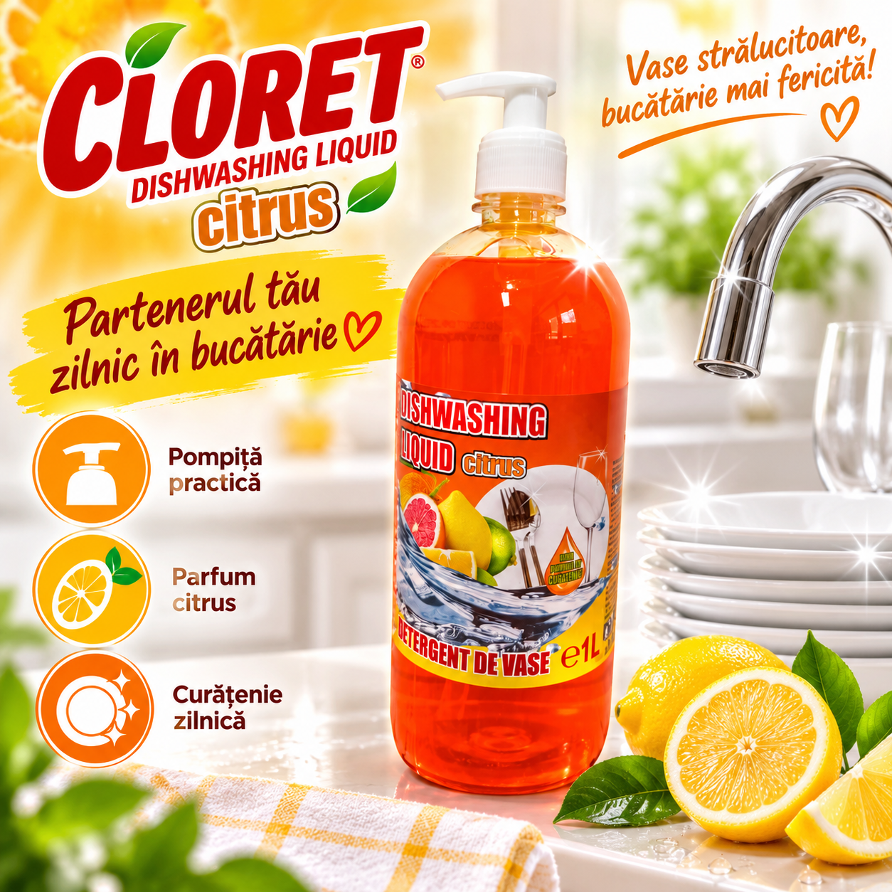 Cloret Dishwashing Liquid Bubble Gum detergent vase aroma dulce