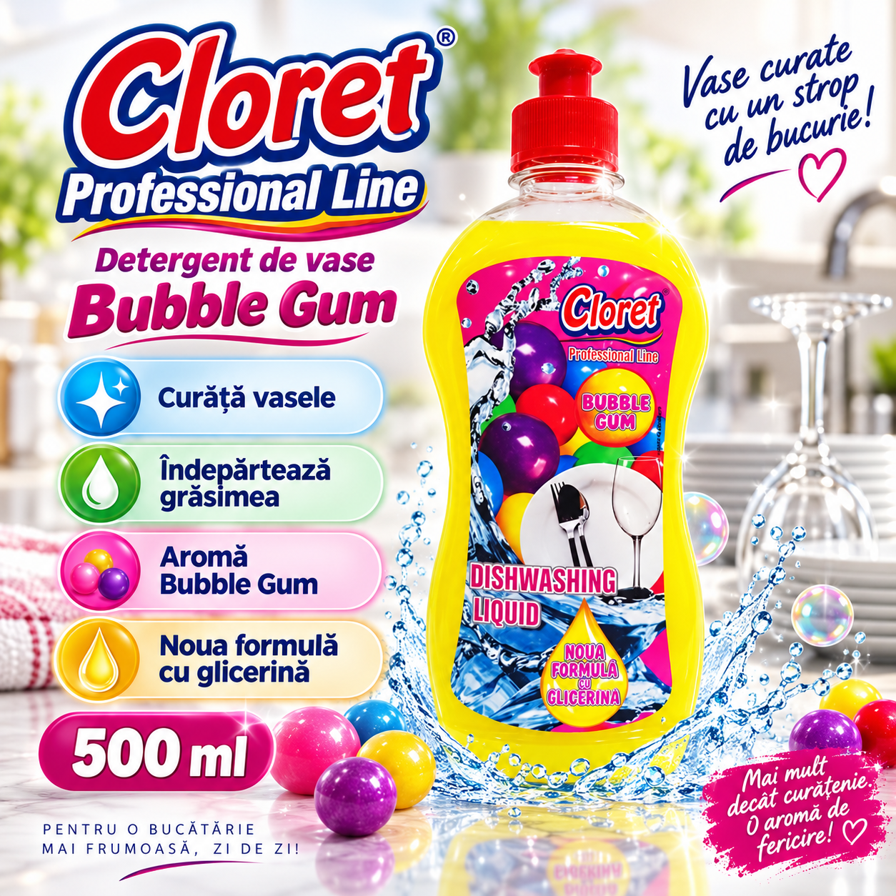 Cloret Dishwashing Liquid Citrus 500 ml detergent vase aroma citrice