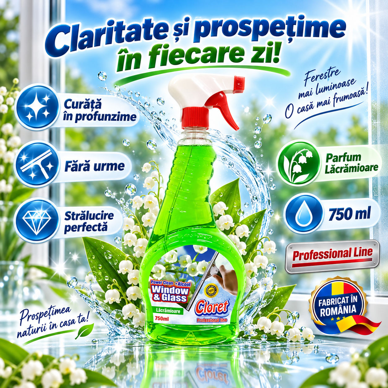 Cloret Window and Glass Ocean Fresh 750 ml fabricat in Romania