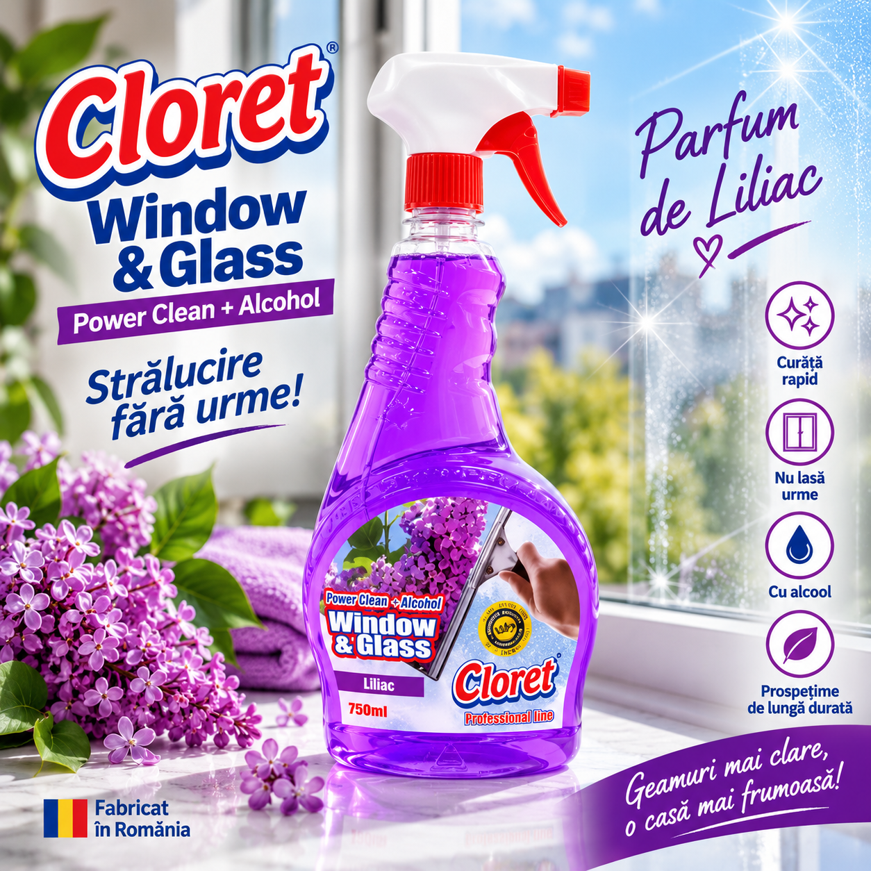 Cloret Window and Glass Ocean Fresh 750 ml fabricat in Romania