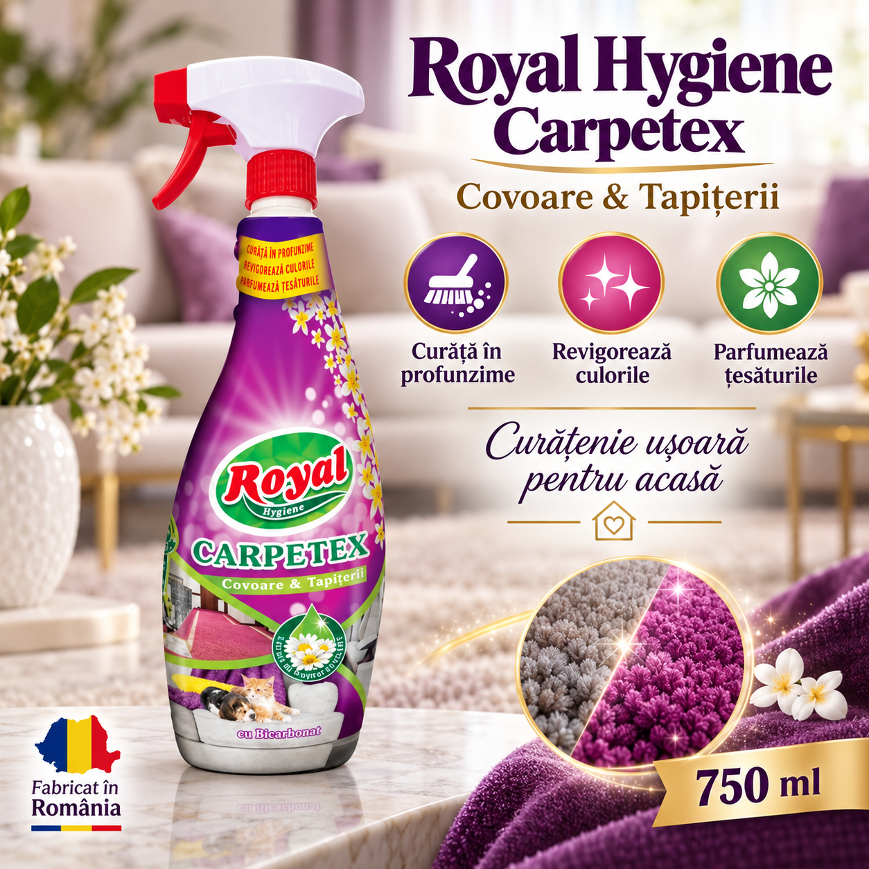Royal Hygiene Carpetex 750 ml parfumeaza tesaturile