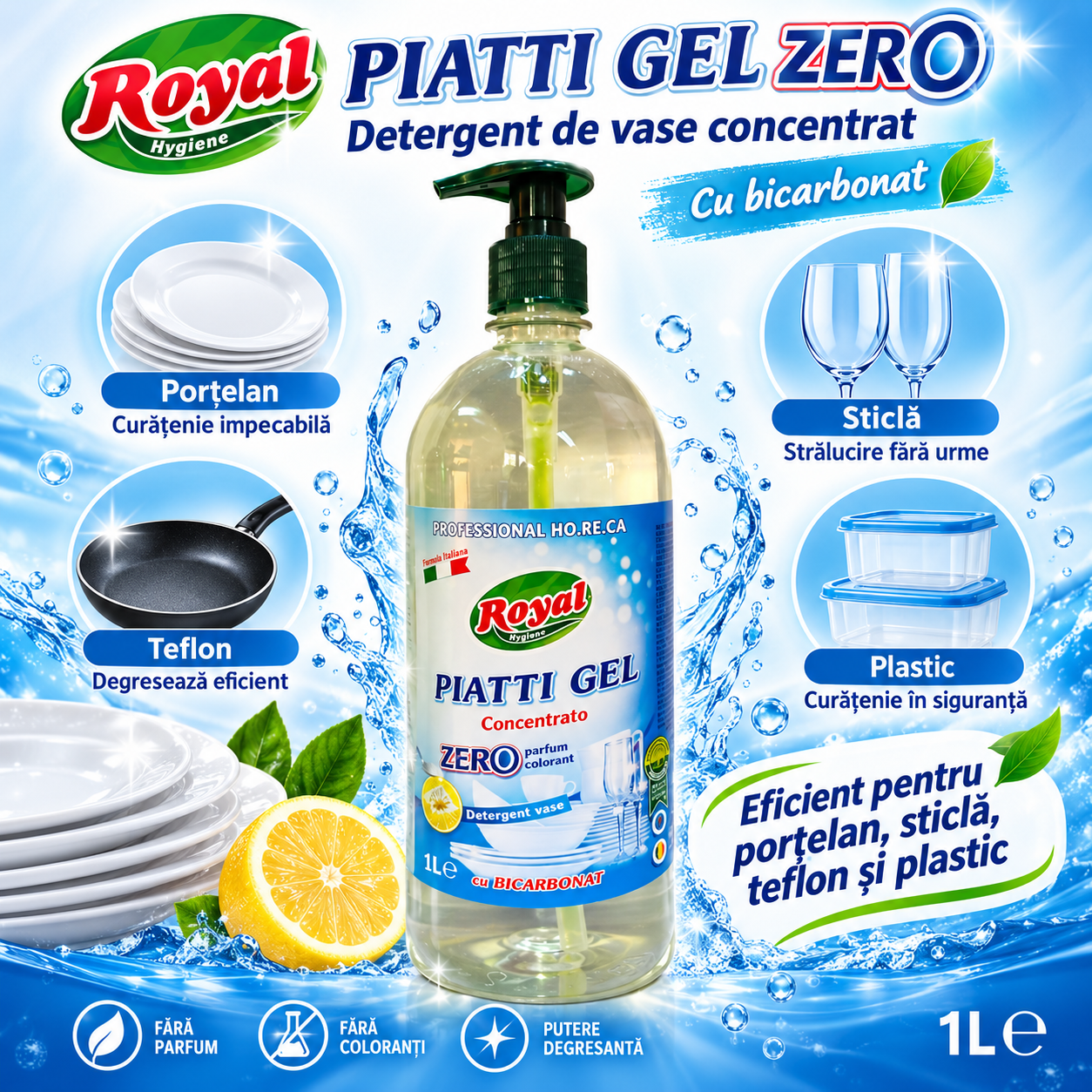 Royal Hygiene Piatti Bubble Gum Professional 1L cu pompita detergent vase