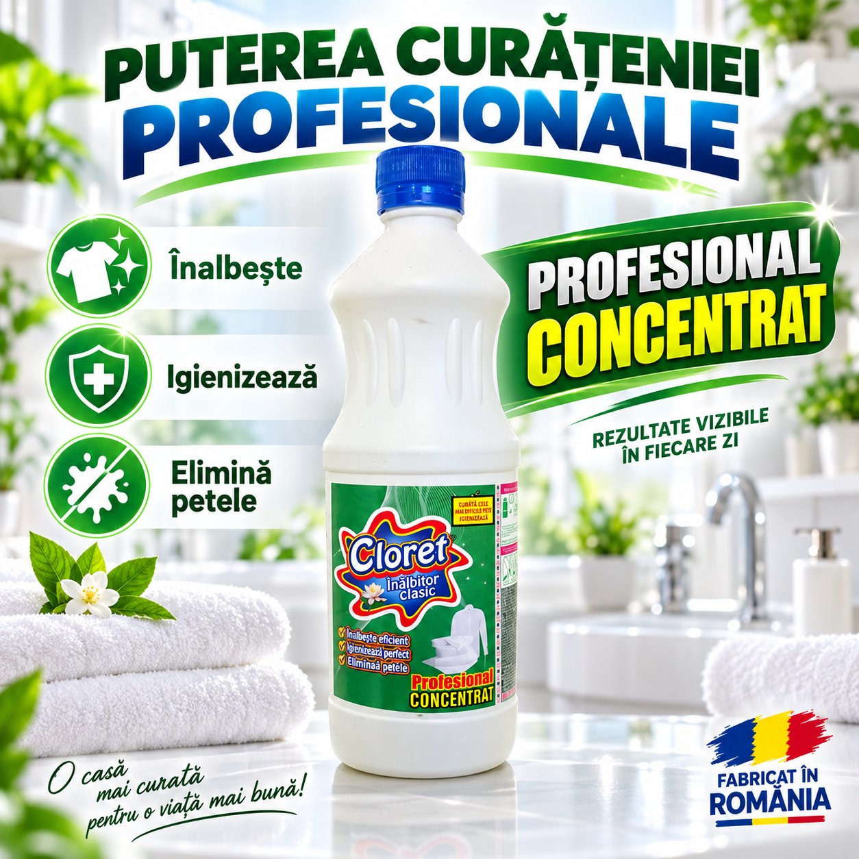 Cloret inalbitor clasic profesional concentrat 1L pentru rufe baie si curatenie