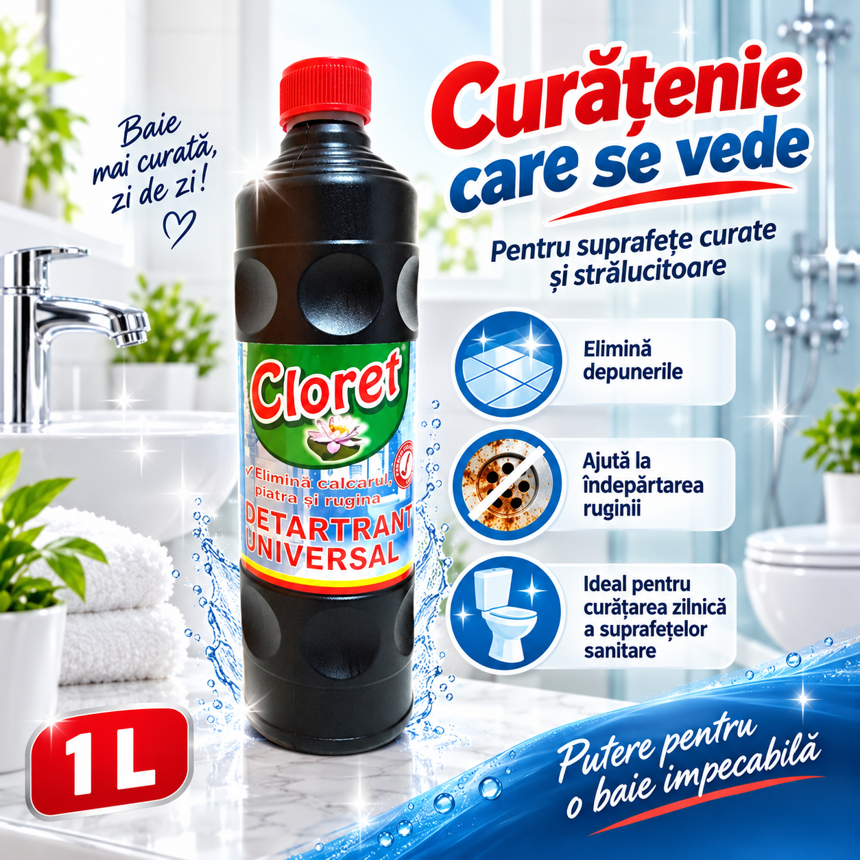 Cloret Detartrant Universal 1L curatare intensa baie