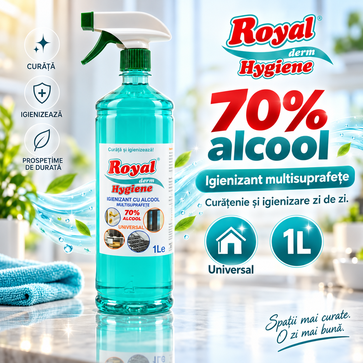 Royal Hygiene Igienizant 1L cu alcool 70 universal