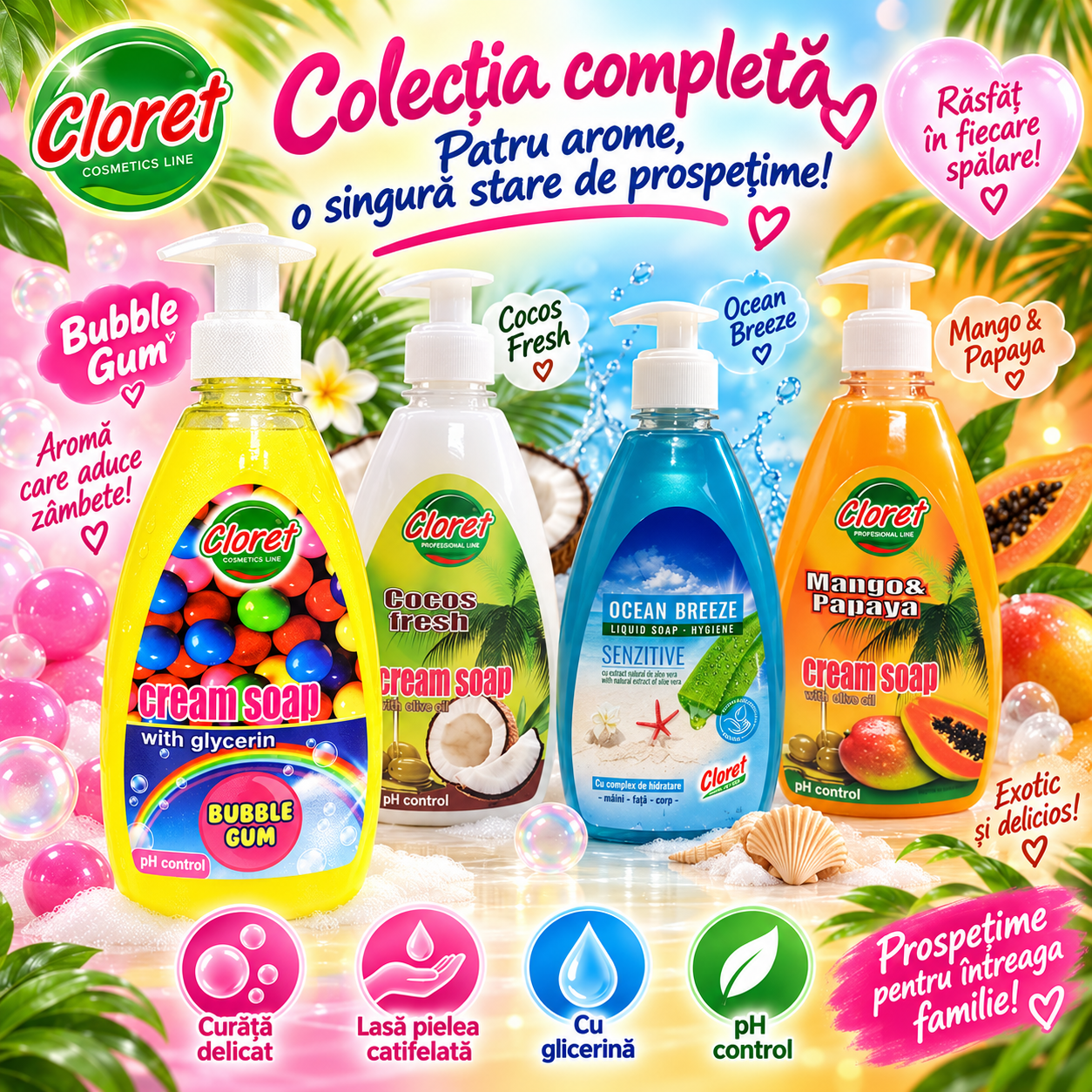 Cloret Ocean Breeze Sensitive sapun lichid cu complex de hidratare 500 ml