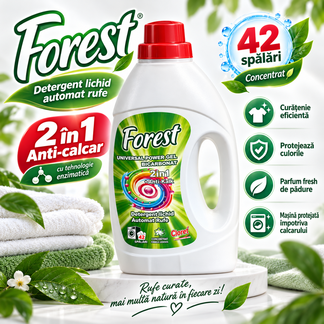 Cloret detergent lichid automat Forest parfum fresh 42 spalari