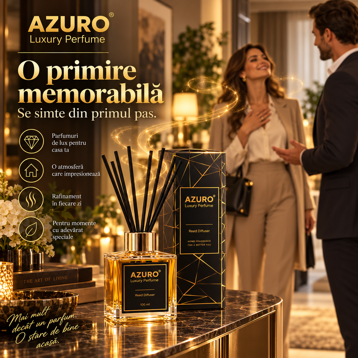Difuzor parfum Azuro cu betisoare pentru camera