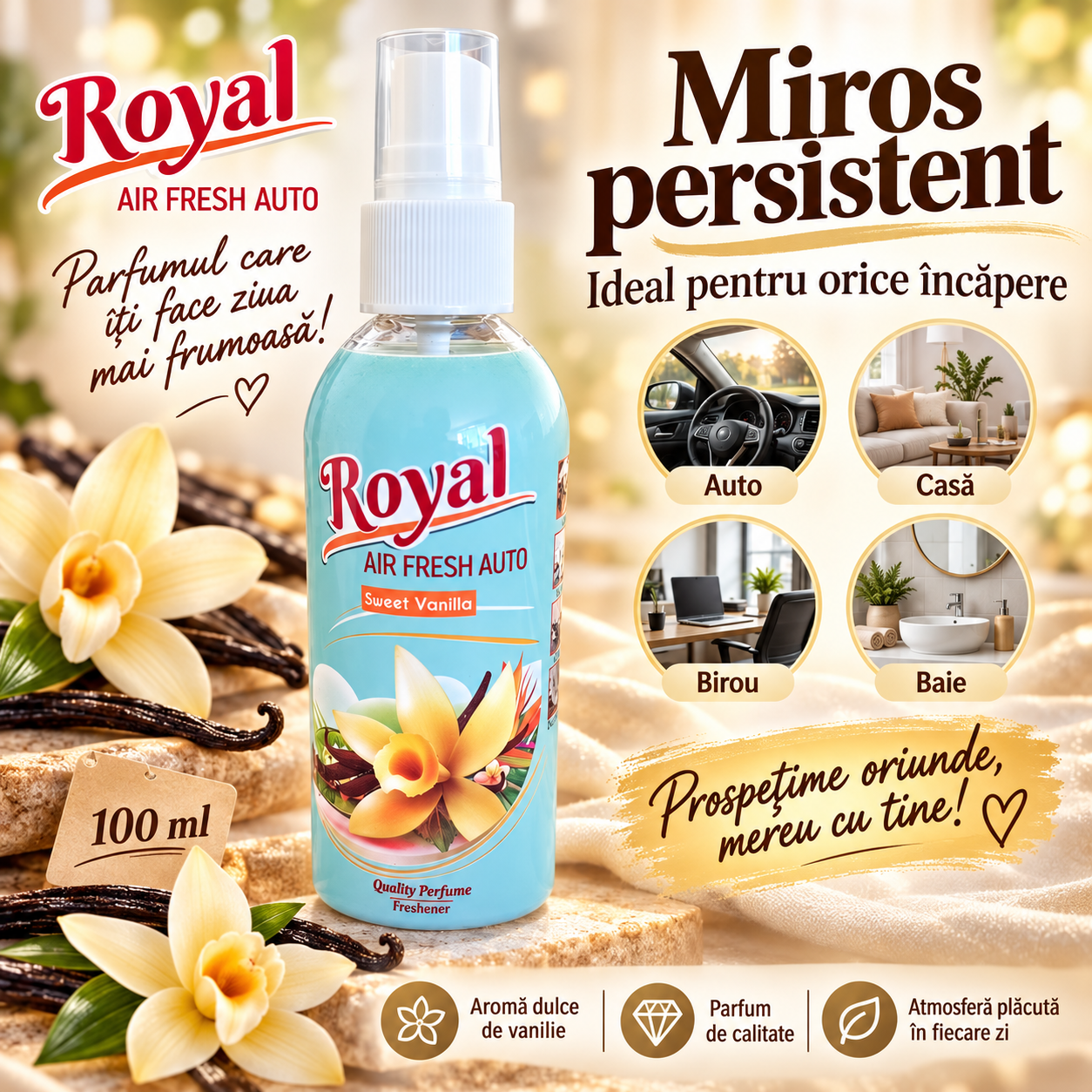 Parfum auto 6 arome Fancy Peach Sweet Vanilla Dolce Flowers Sandalo Wood Gold Million Bubble Gum