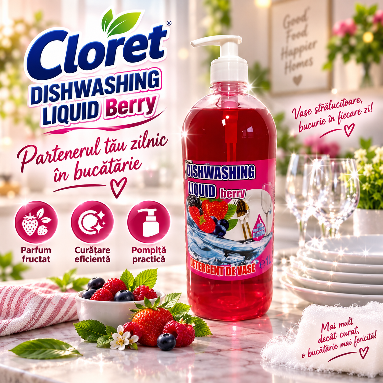 Cloret Dishwashing Liquid Apple detergent lichid vase aroma mar