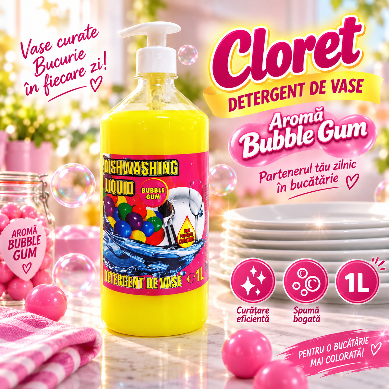 Cloret Dishwashing Liquid Apple detergent lichid vase aroma mar