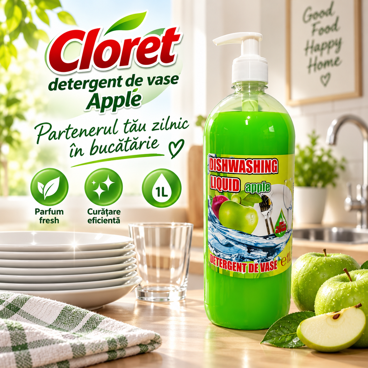 Cloret Dishwashing Liquid Apple detergent lichid vase aroma mar