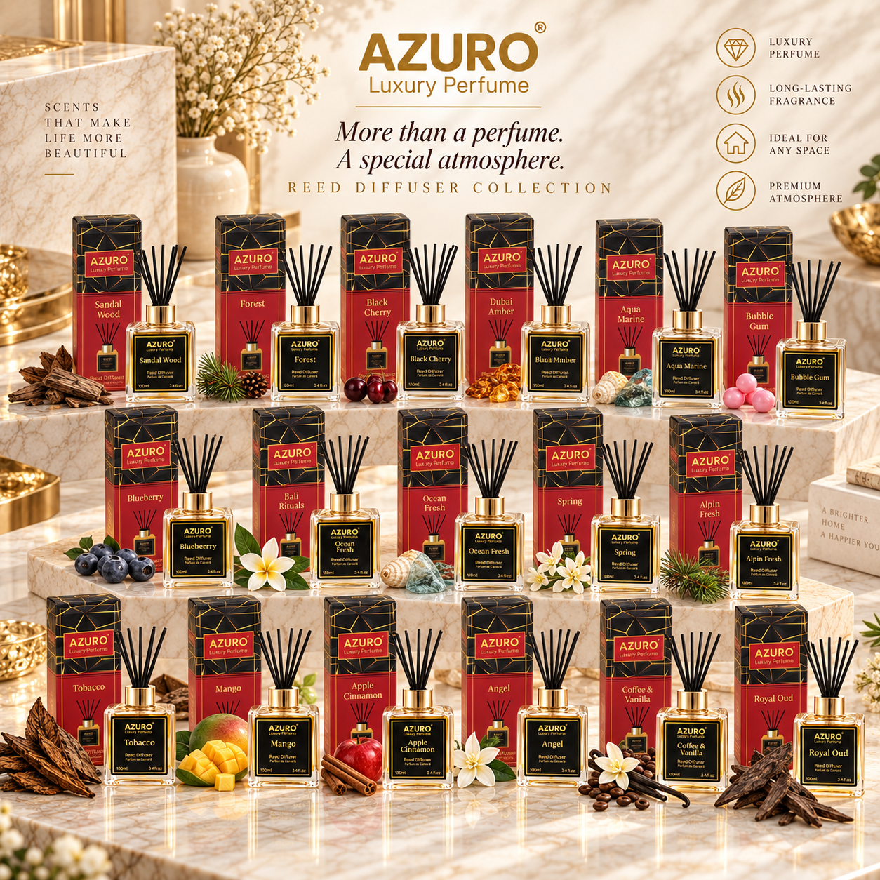 Azuro Dubai Amber Bubble Gum Blueberry Bali Rituals difuzor parfum