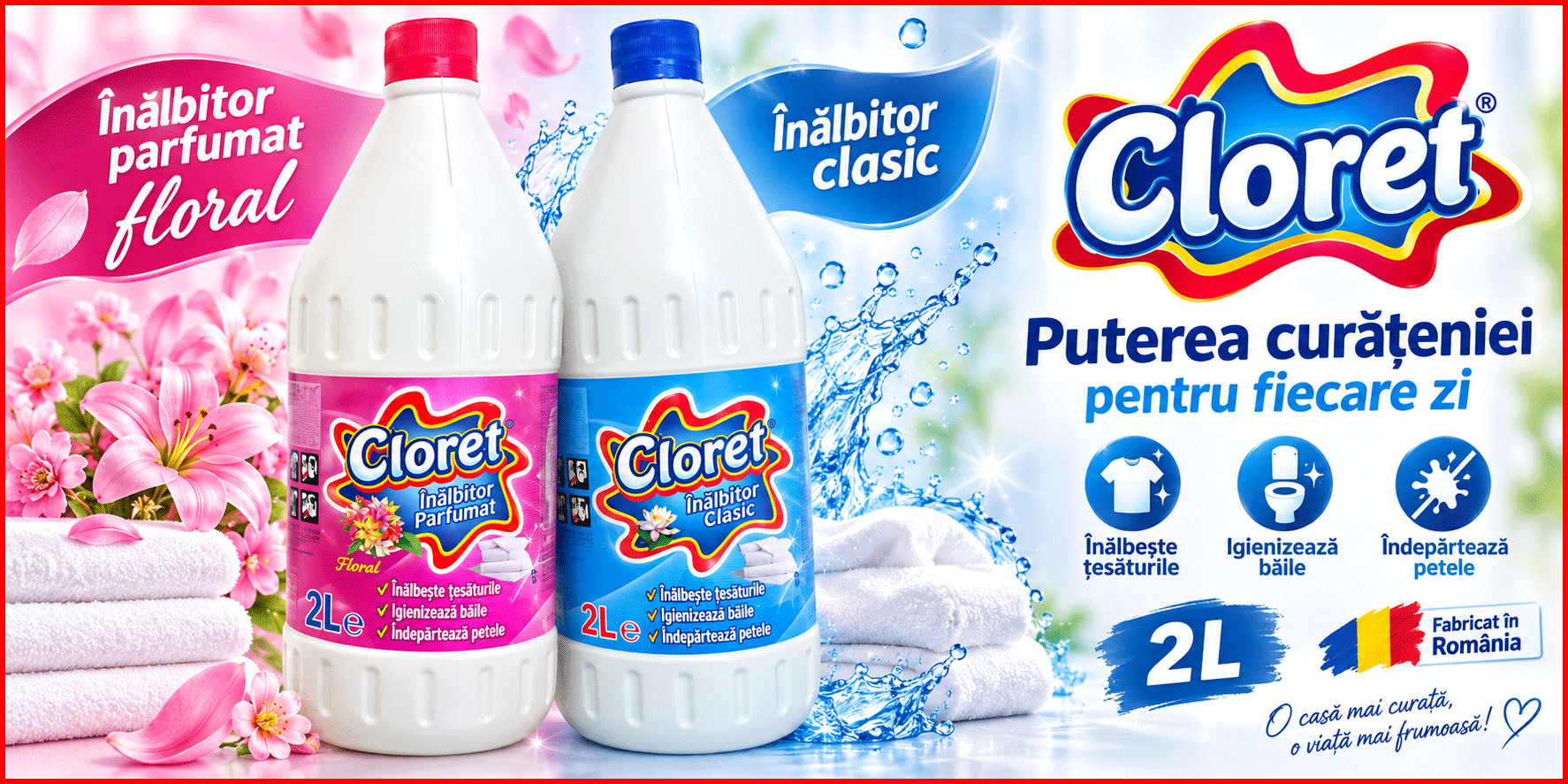 Cloret inalbitor clasic si parfumat pentru rufe si curatenia baii
