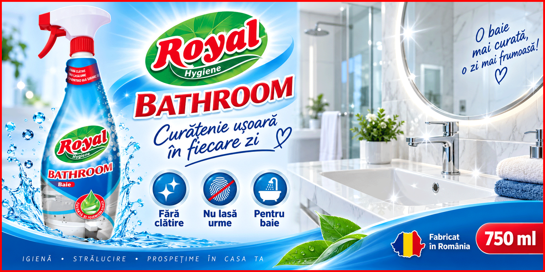 Royal Hygiene Bathroom 750 ml curatare baie fara clatire nu lasa urme