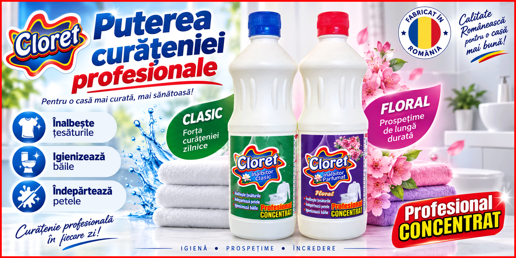 Cloret inalbitor profesional concentrat clasic si parfumat 1L pentru rufe si baie