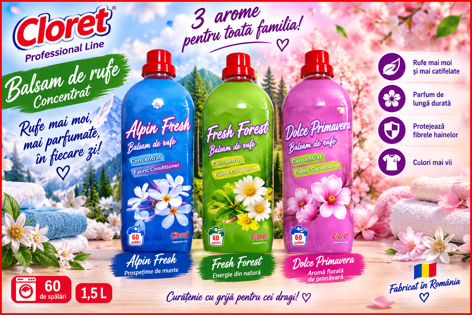 Cloret balsam de rufe concentrat 1.5L Dolce Primavera Fresh Forest Alpin Fresh 60 spalari