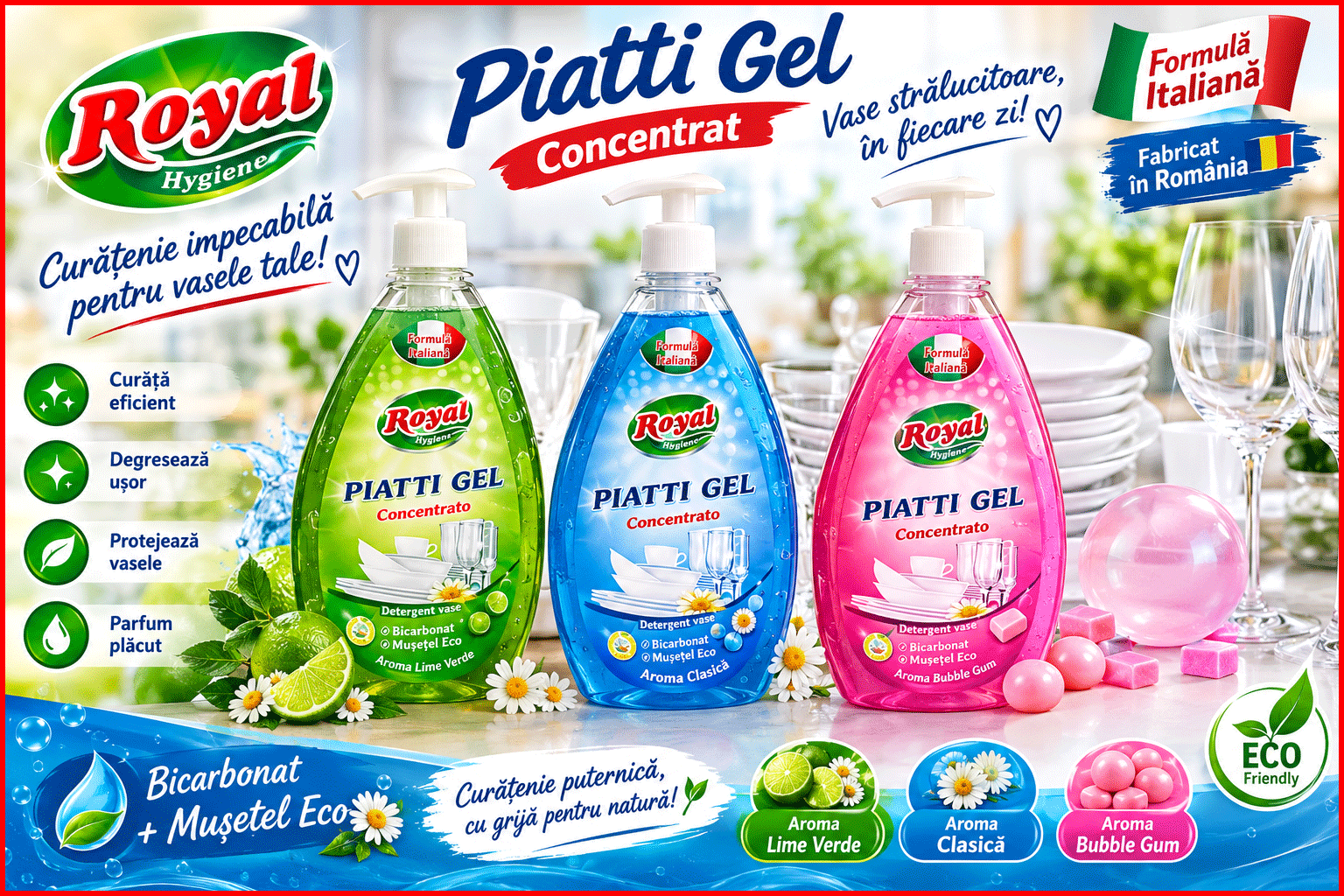Royal Hygiene Piatti Gel Concentrato detergent profesional vase Zero Lamaie Verde Bubble Gum