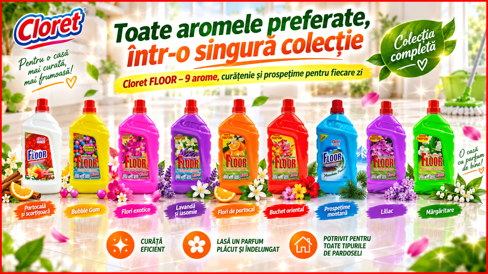 Detergent Pardoseli Cloret 1L diferite arome pentru curatarea pardoselilor
