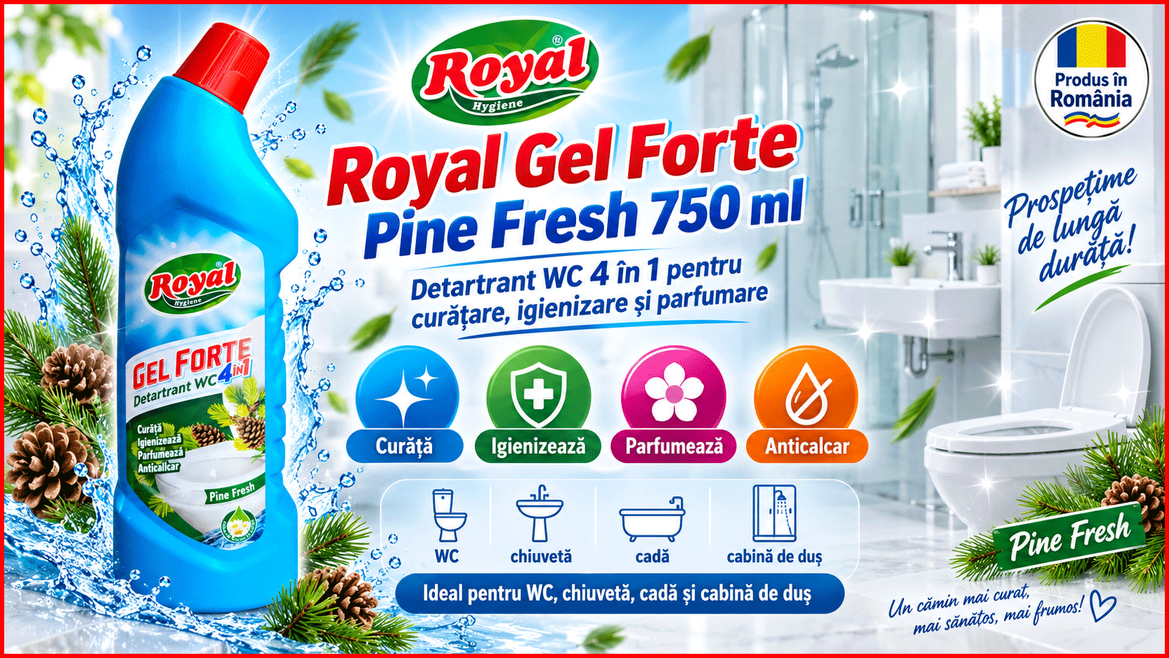 Royal Hygiene Gel Forte Pine Fresh 750 ml detartrant WC 4 in 1 anticalcar