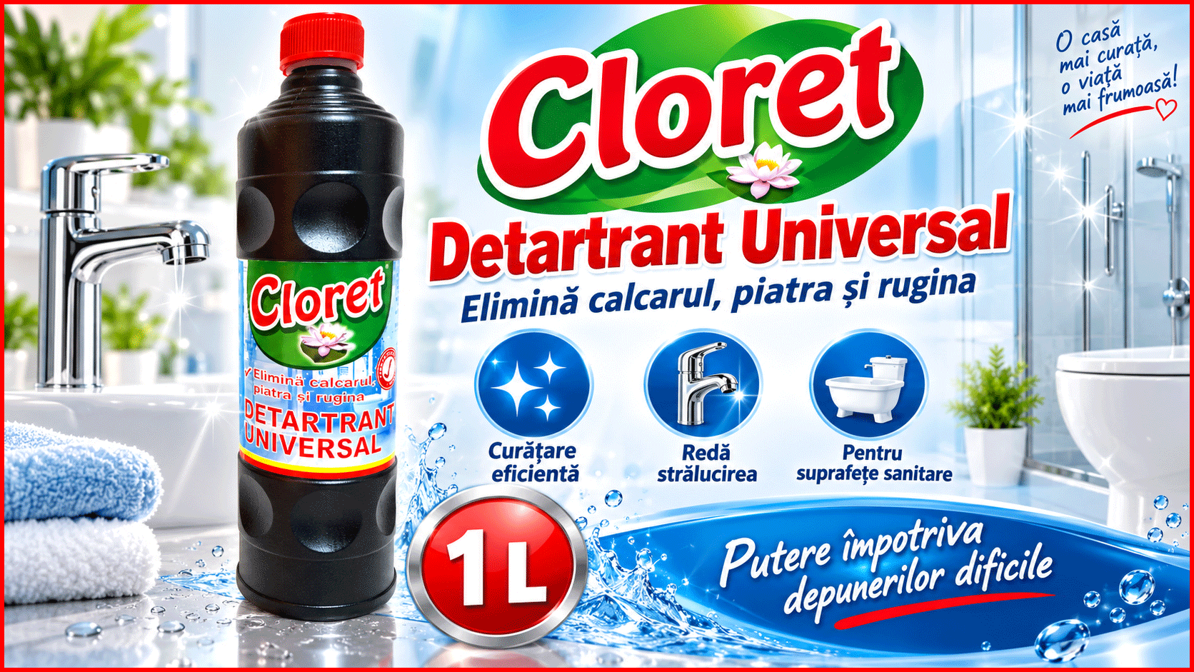 Cloret Detartrant Universal 1L elimina calcarul piatra si rugina