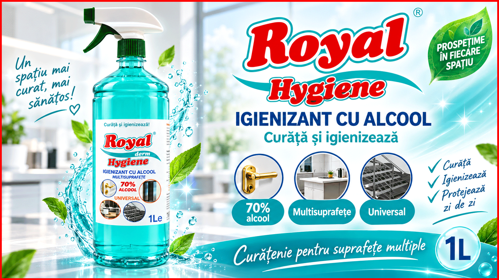 Royal Hygiene igienizant cu alcool 70% 1L multisuprafete universal