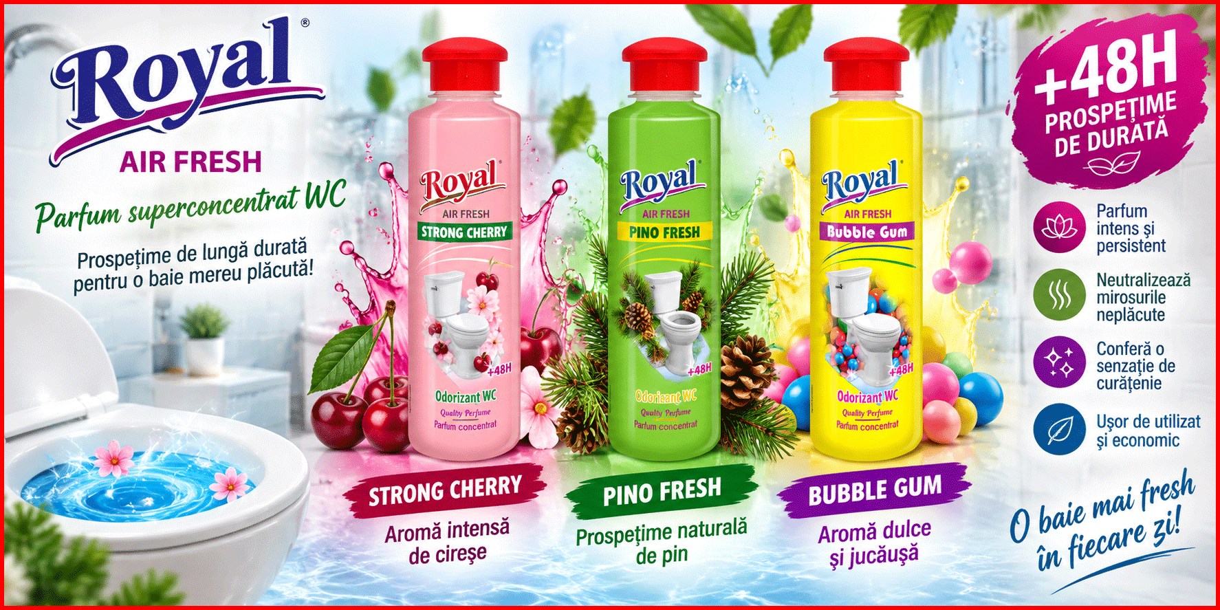 Royal Air Fresh parfum superconcentrat WC 250 ml Citrus Fresh Strong Cherry Pino Fresh Bubble Gum