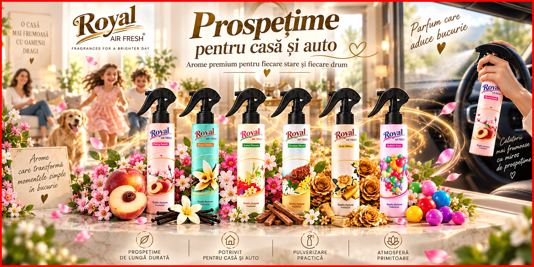Parfum concentrat de camera 250 ml Guma Turbo Fancy Peach Sweet Vanilla Dolce Flowers Sandalo Wood Gold Million Bubble Gum
