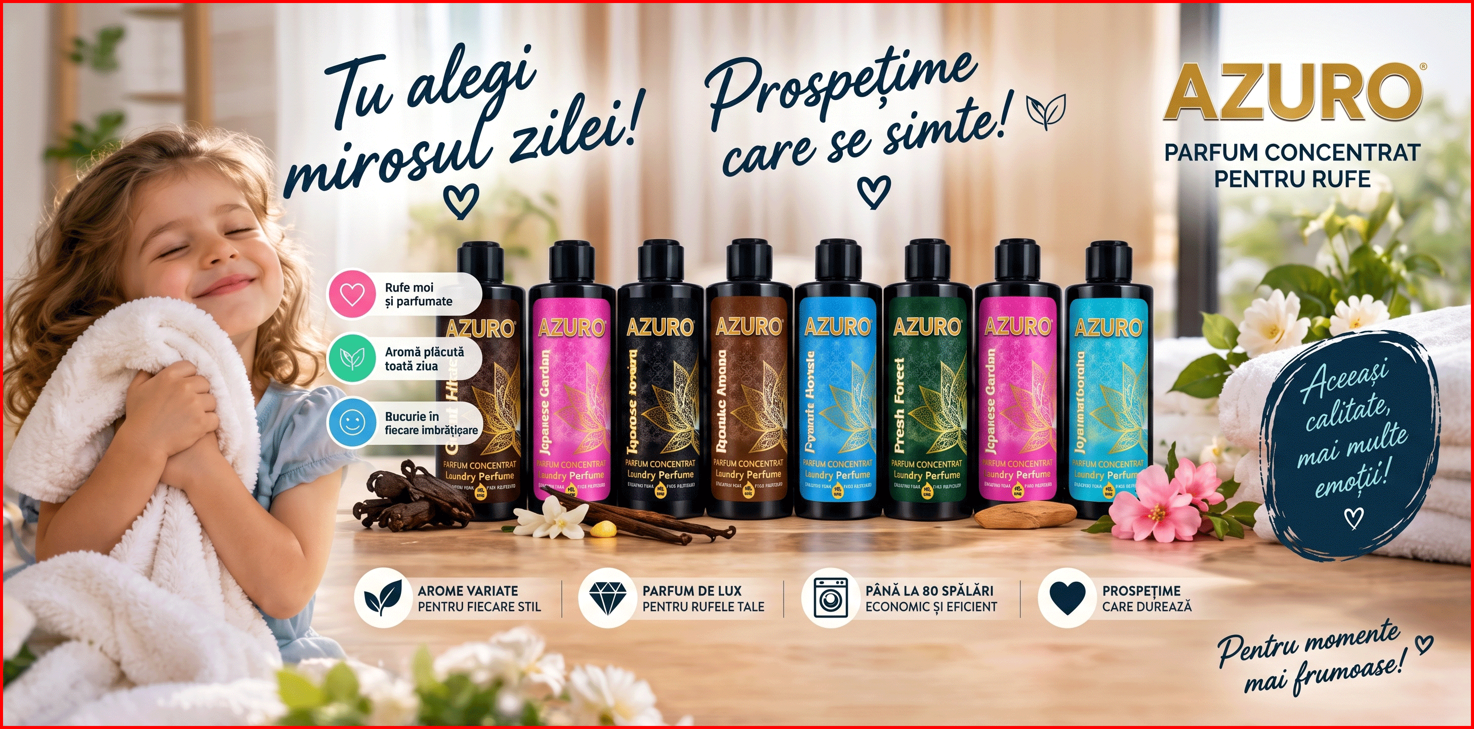 Azuro parfum concentrat pentru rufe 200 ml 80 spalari 9 arome
