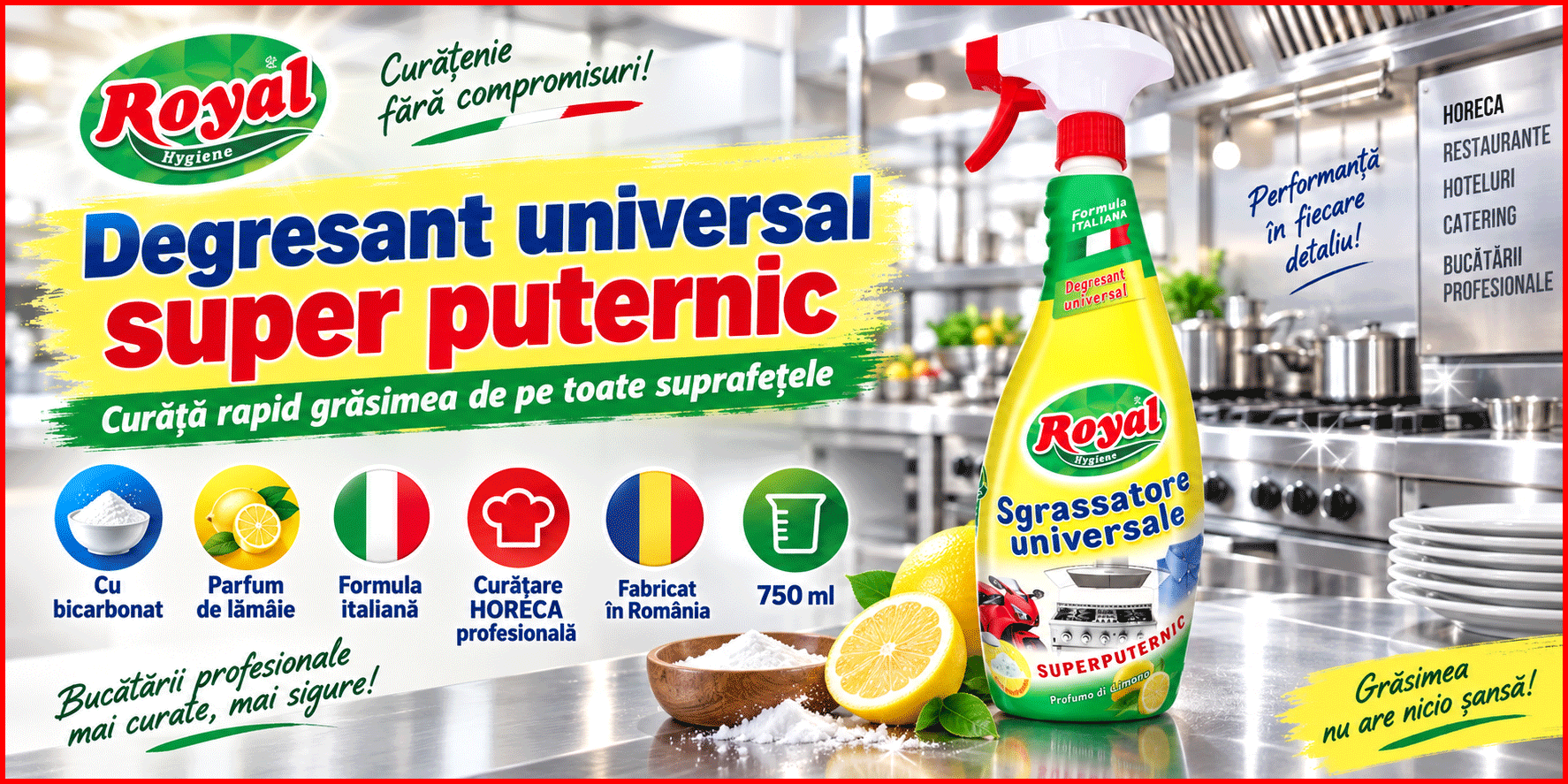 Royal Hygiene Sgrassatore Universale degresant universal super puternic cu bicarbonat parfum lamaie