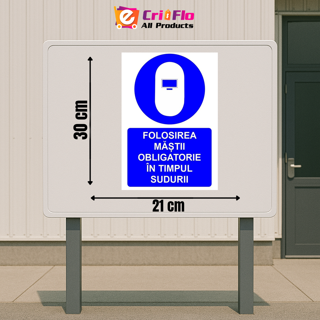 Indicator Folosirea mastii obligatorie in timpul sudurii indicator de obligativitate, Sticker autocolant, Cri-Flo, Dimensiune A4 21x30 cm