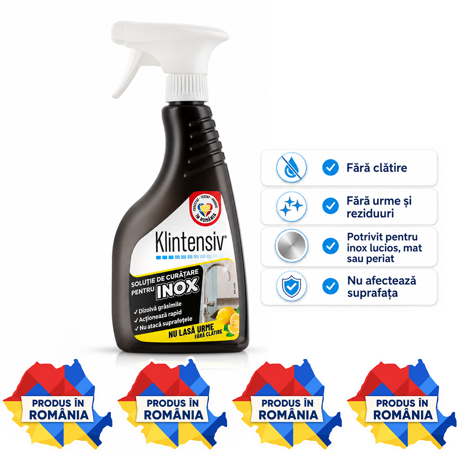 Soluție curățare inox Klintensiv 500 ml fără clătire pentru inox lucios mat și periat