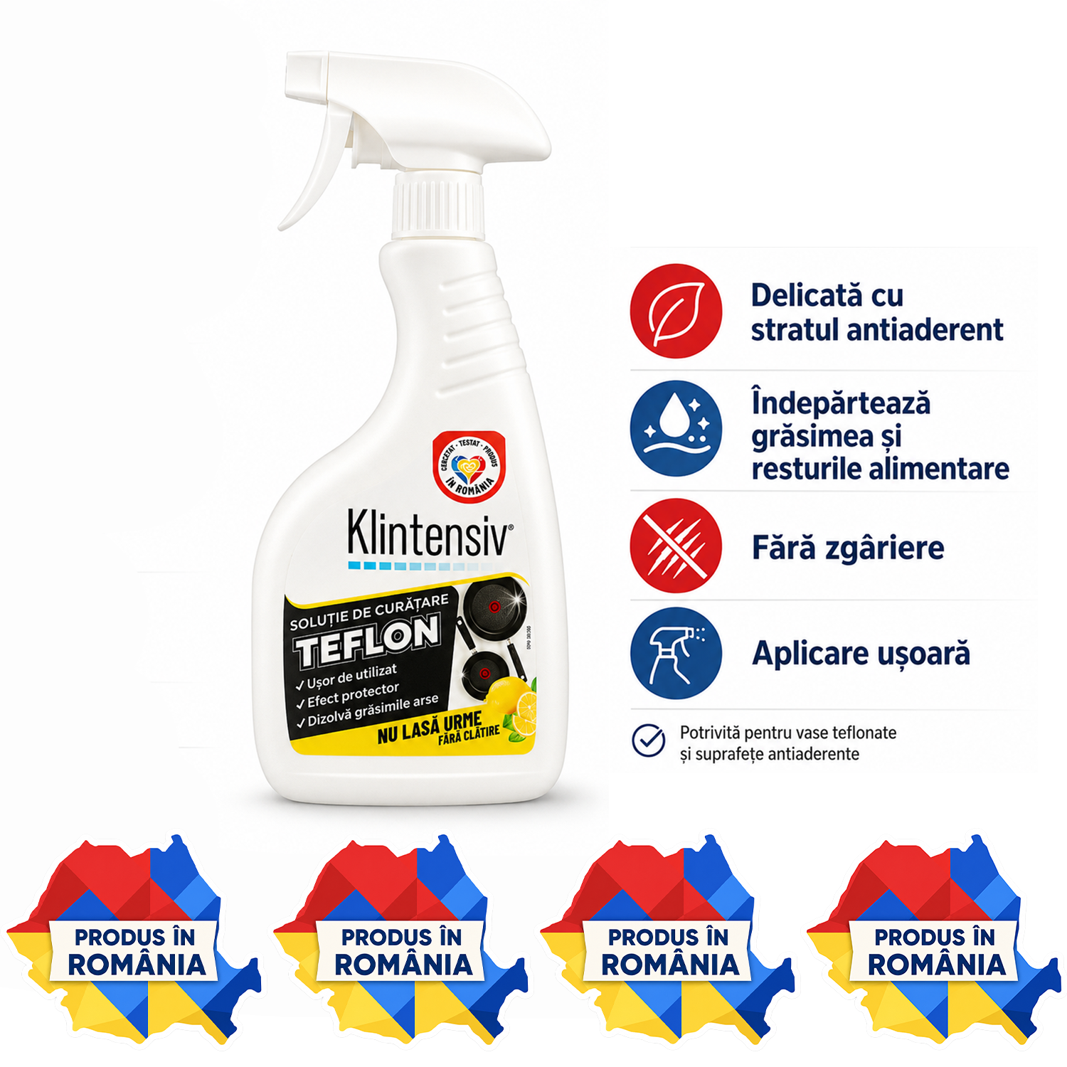 Soluție curățare teflon Klintensiv 500 ml pentru vase antiaderente tigăi și cratițe