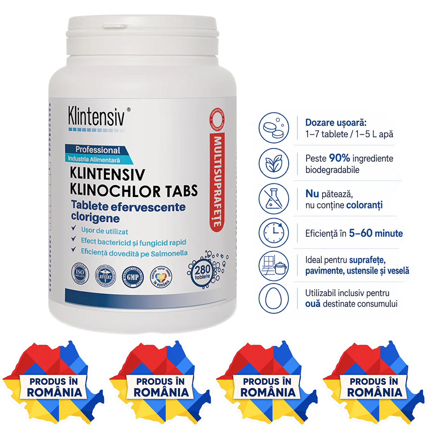 Klintensiv Klinochlor Tabs tablete dezinfectante cu clor activ pentru suprafețe și ustensile 40 tablete