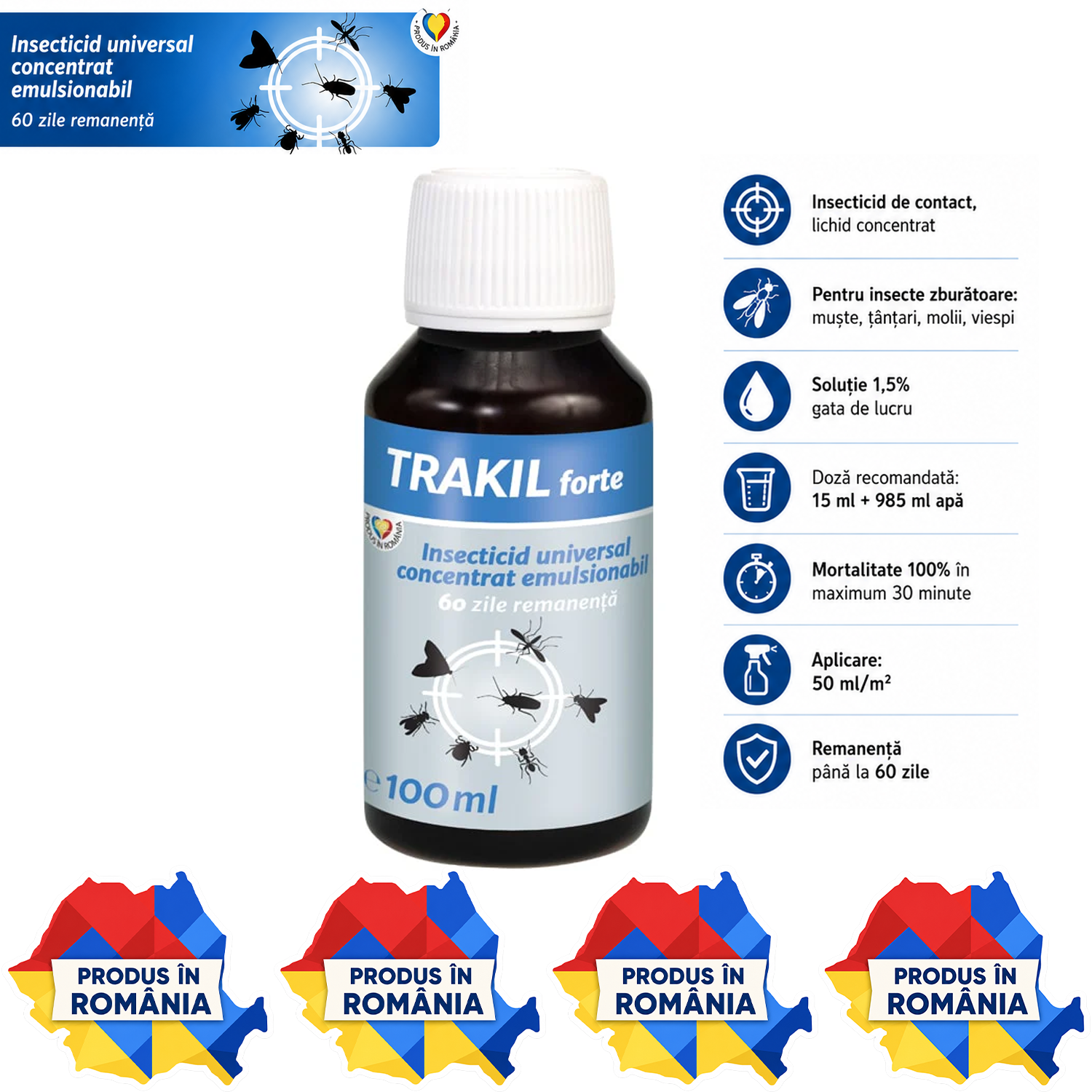 TRAKIL FORTE insecticid concentrat pentru insecte zburătoare muște ț&acirc;nțari molii viespi